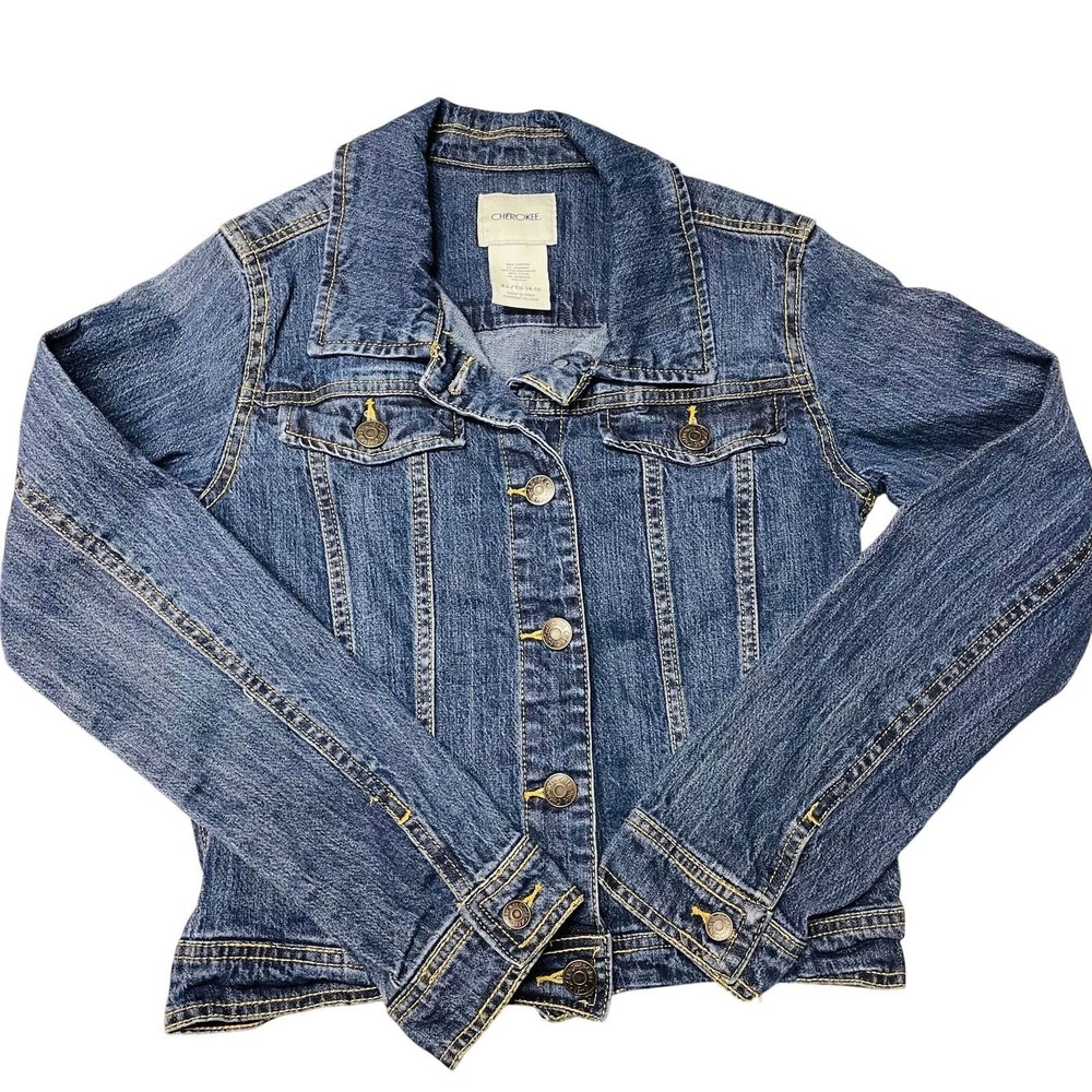 Cherokee Denim Jacket Blue Button Front Trucker Girls Size XL 14-16